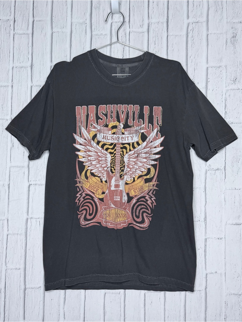 🎸 Comfort Colors Nashville Music City Guitar Graphic Tee L 100% COTTON